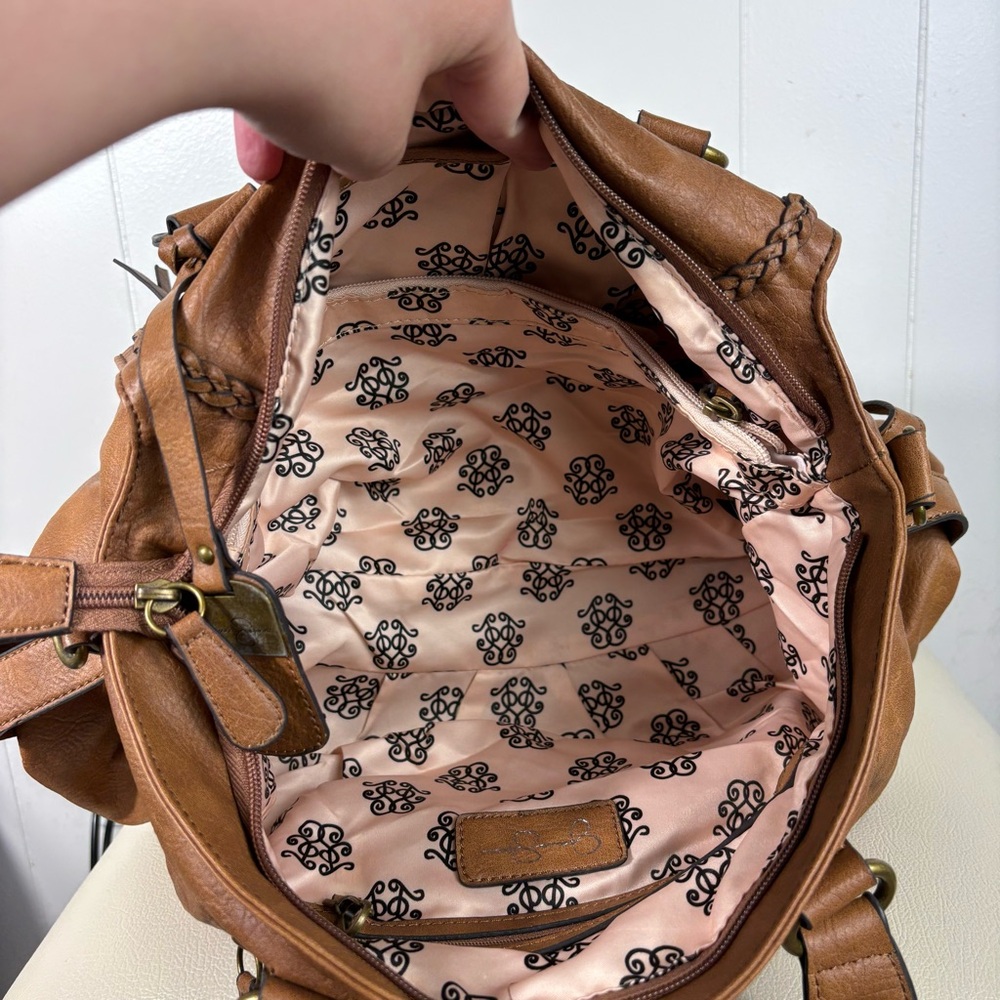 Jessica Simpson Brown Faux Leather Bohemian Boho Hobo Bag Purse Long Strap - Picture 3 of 7